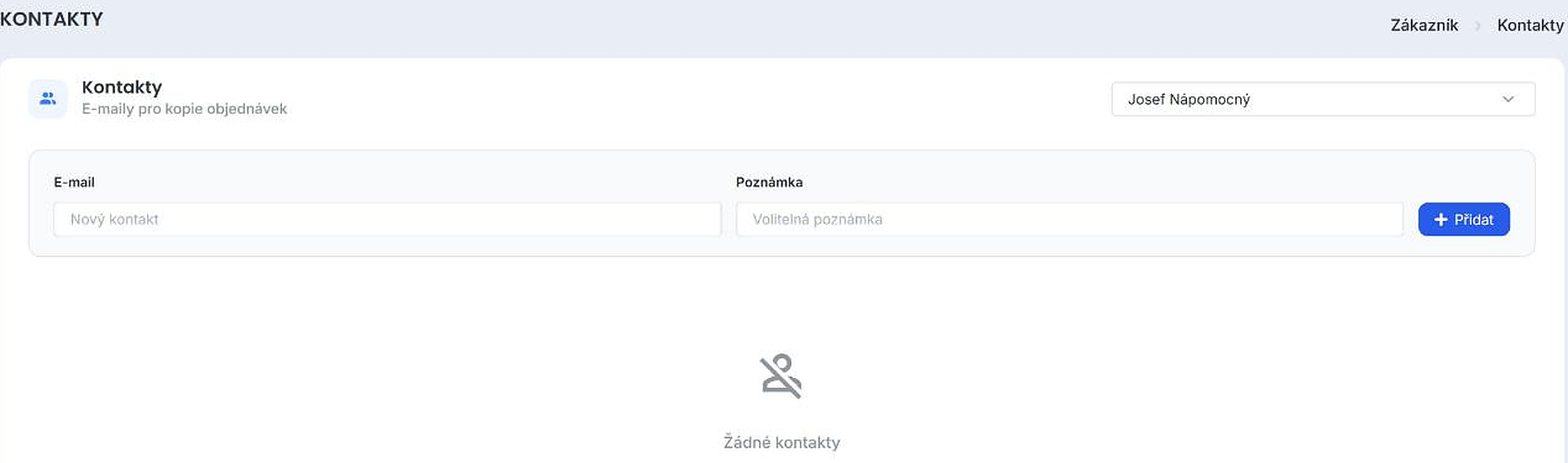 Formulář pro přidání kontaktu k identitě