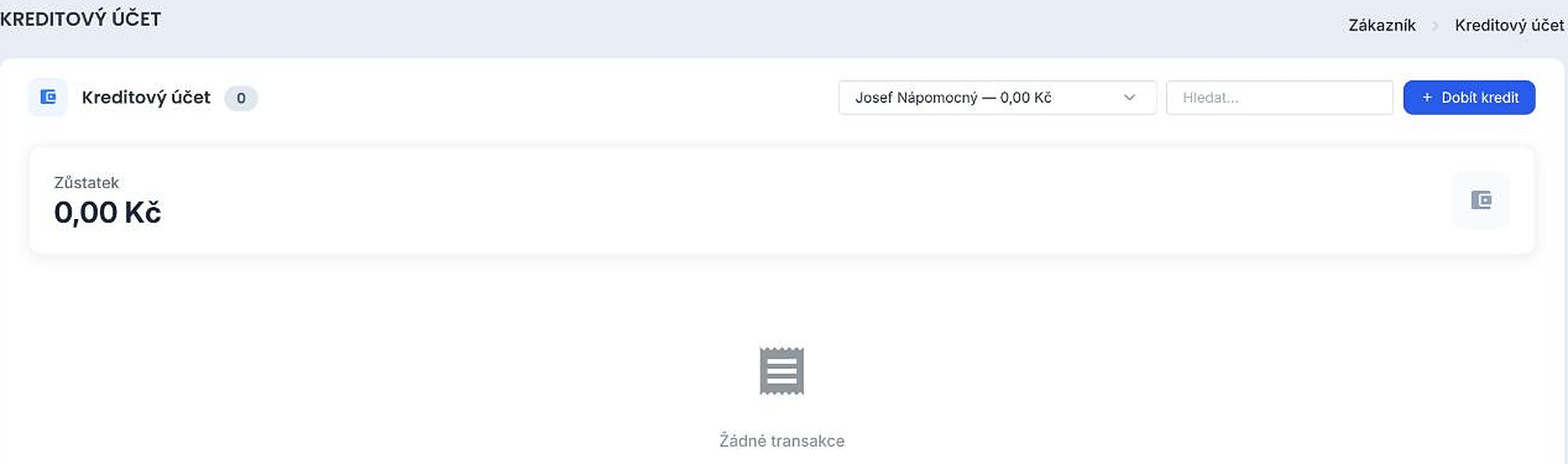 Přehled zůstatku kreditu a historie transakcí
