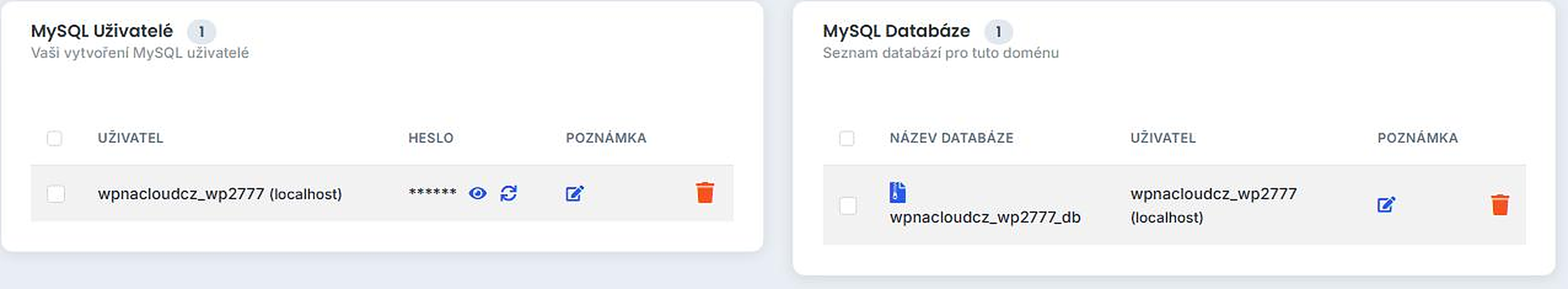 Seznamy MySQL uživatelů a databází
