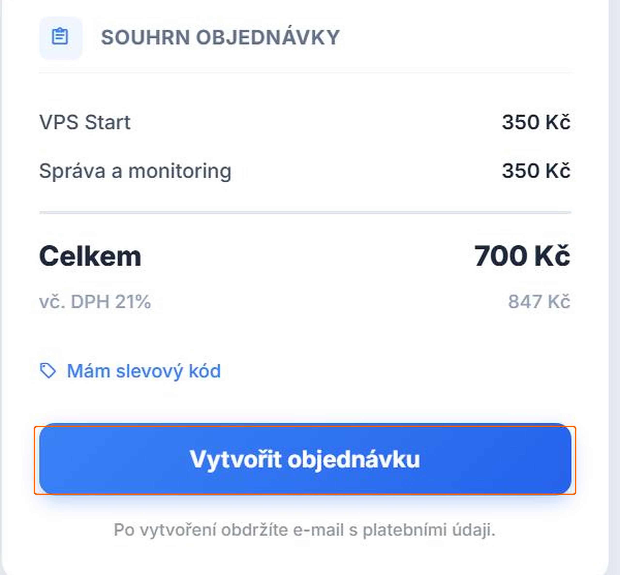 Souhrn objednávky