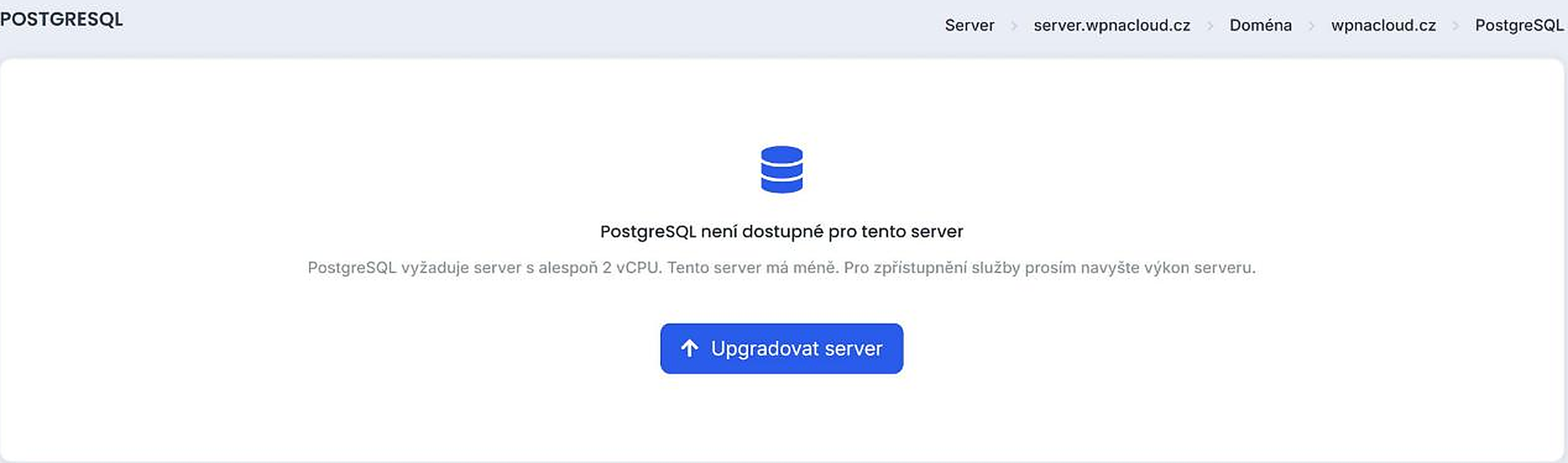 Upozornění na nedostatečný výkon serveru pro PostgreSQL
