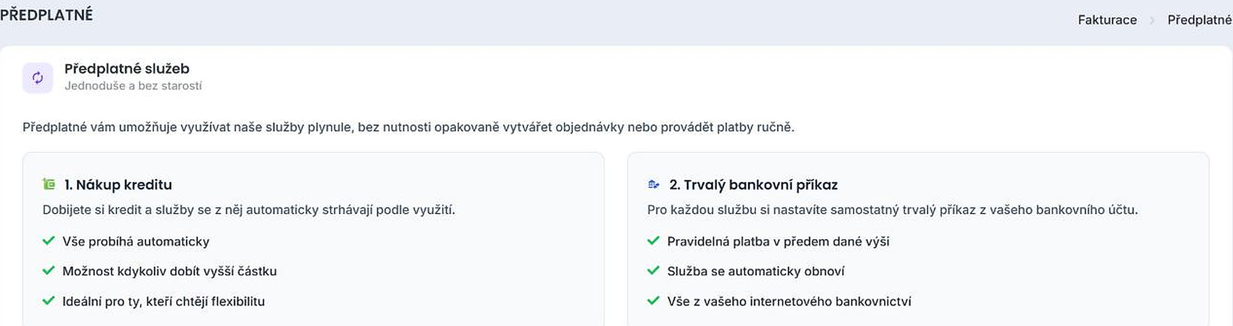 Fakturační sekce panelu