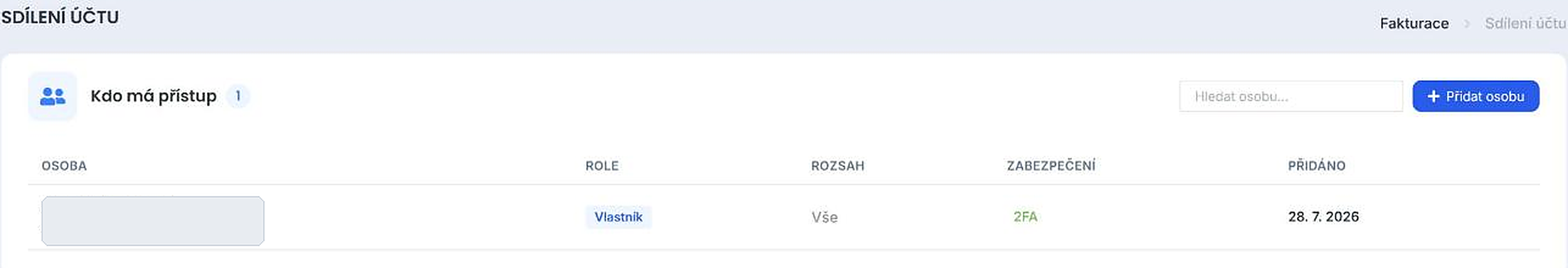 Seznam osob s přístupem ke sdílenému účtu