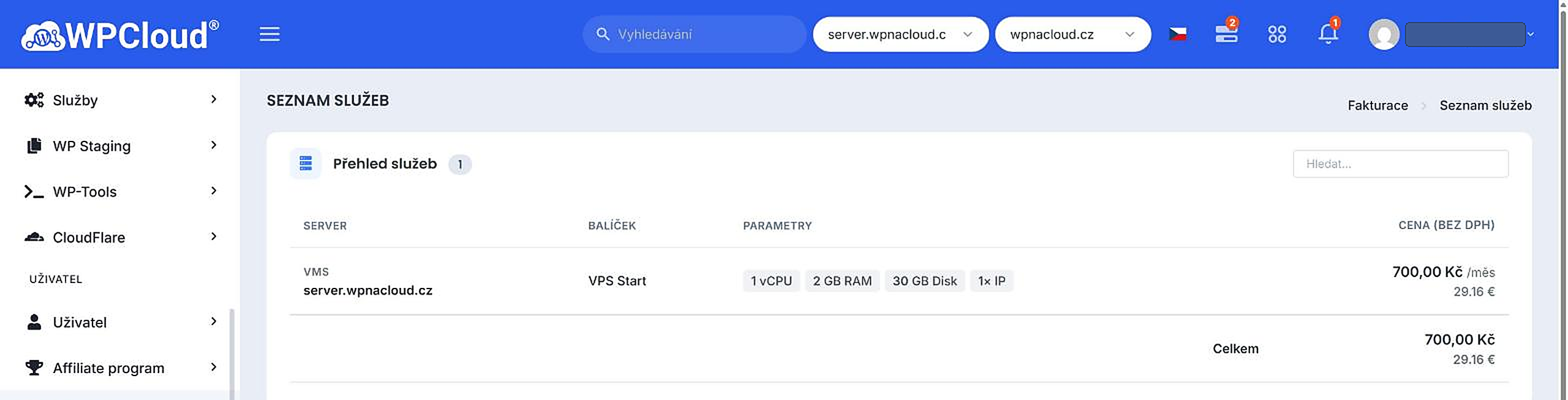 Přehled služeb s VPS serverem, jeho parametry a cenou
