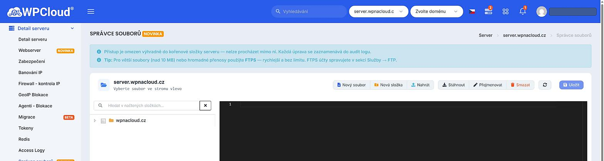 Správce souborů se stromem složek a nástrojovou lištou
