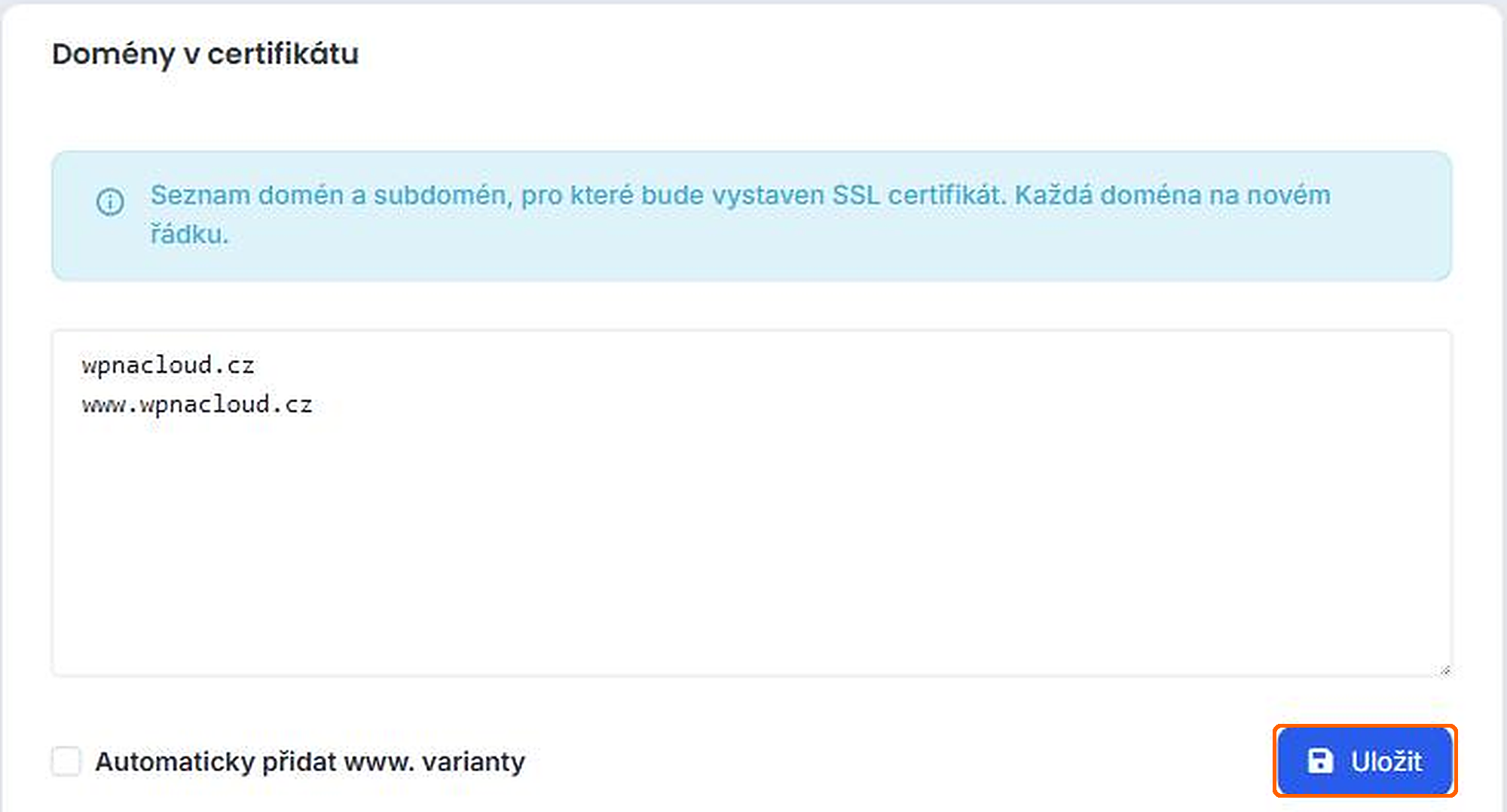 Domény v certifikátu