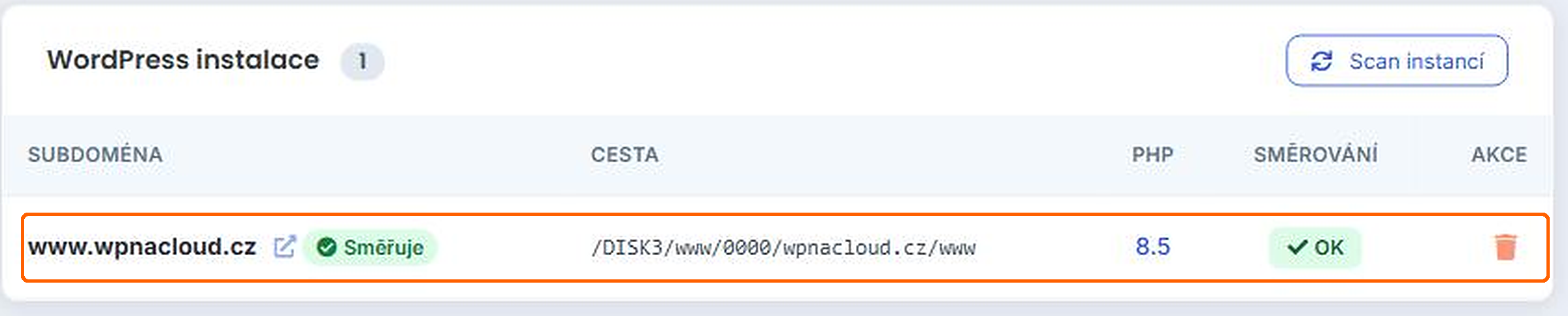 Instalace v seznamu